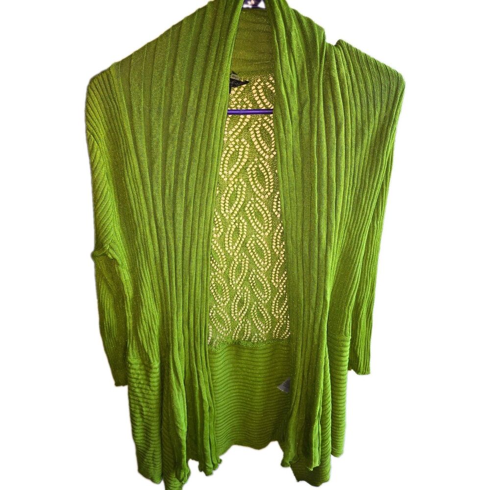 Miracle Cardigan Sweater Womens M/L Green Open Front Open-Knit Long Sleeve